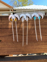 Load image into Gallery viewer, Geometric Moonstone Crescent Moon Chain Dangles