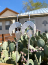 Load image into Gallery viewer, Geometric Moonstone Crescent Moon Chain Dangles
