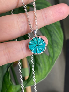 Carved Turquoise Daisy Necklace