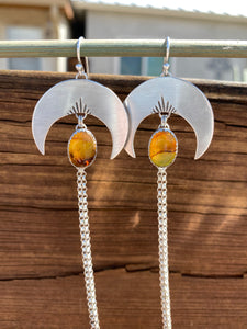 Glowy Amber Crescent Moon Chain Dangles