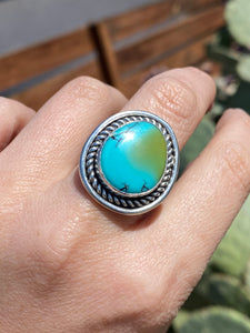 Blue-Green Hubei Turquoise Ring—Size 8.5