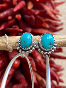 Half Beaded Blue Moon Turquoise Hoops