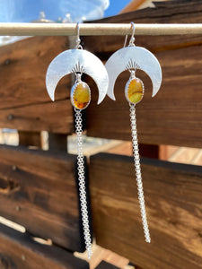 Glowy Amber Crescent Moon Chain Dangles