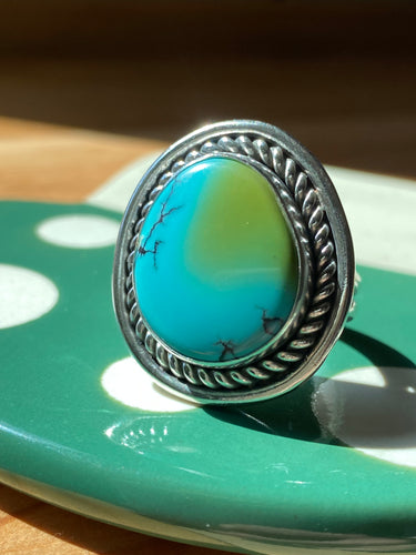 Blue-Green Hubei Turquoise Ring—Size 8.5