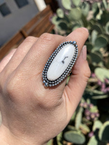 Double Bead Border White Buffalo Ring—Size 7