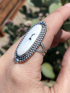 Double Bead Border White Buffalo Ring—Size 7