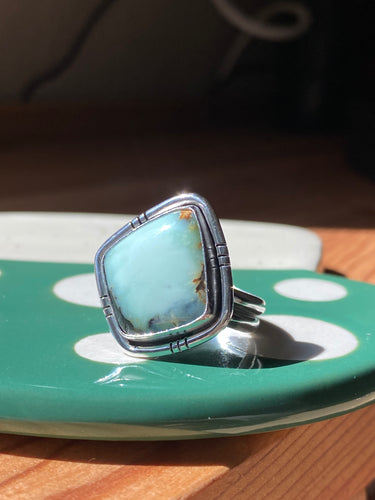 Aloe Variscite Shield Ring—Size 7