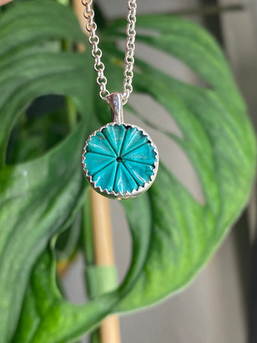 Carved Turquoise Daisy Necklace