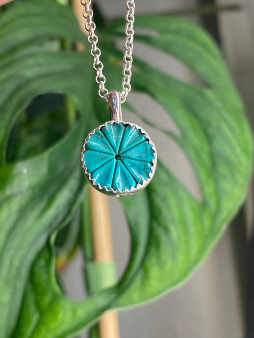 Carved Turquoise Daisy Necklace