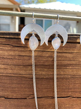 Load image into Gallery viewer, Geometric Moonstone Crescent Moon Chain Dangles