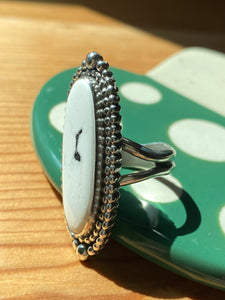 Double Bead Border White Buffalo Ring—Size 7