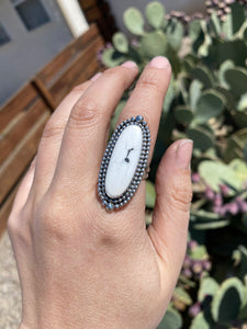 Double Bead Border White Buffalo Ring—Size 7