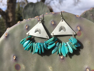 Stamped triangle earrings with turquoise beads