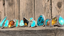 Load image into Gallery viewer, Black matrix Kingman turquoise ring - size 9