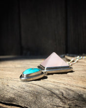 Load image into Gallery viewer, Rose quartz pyramid with Sierra Nevada turquoise necklace