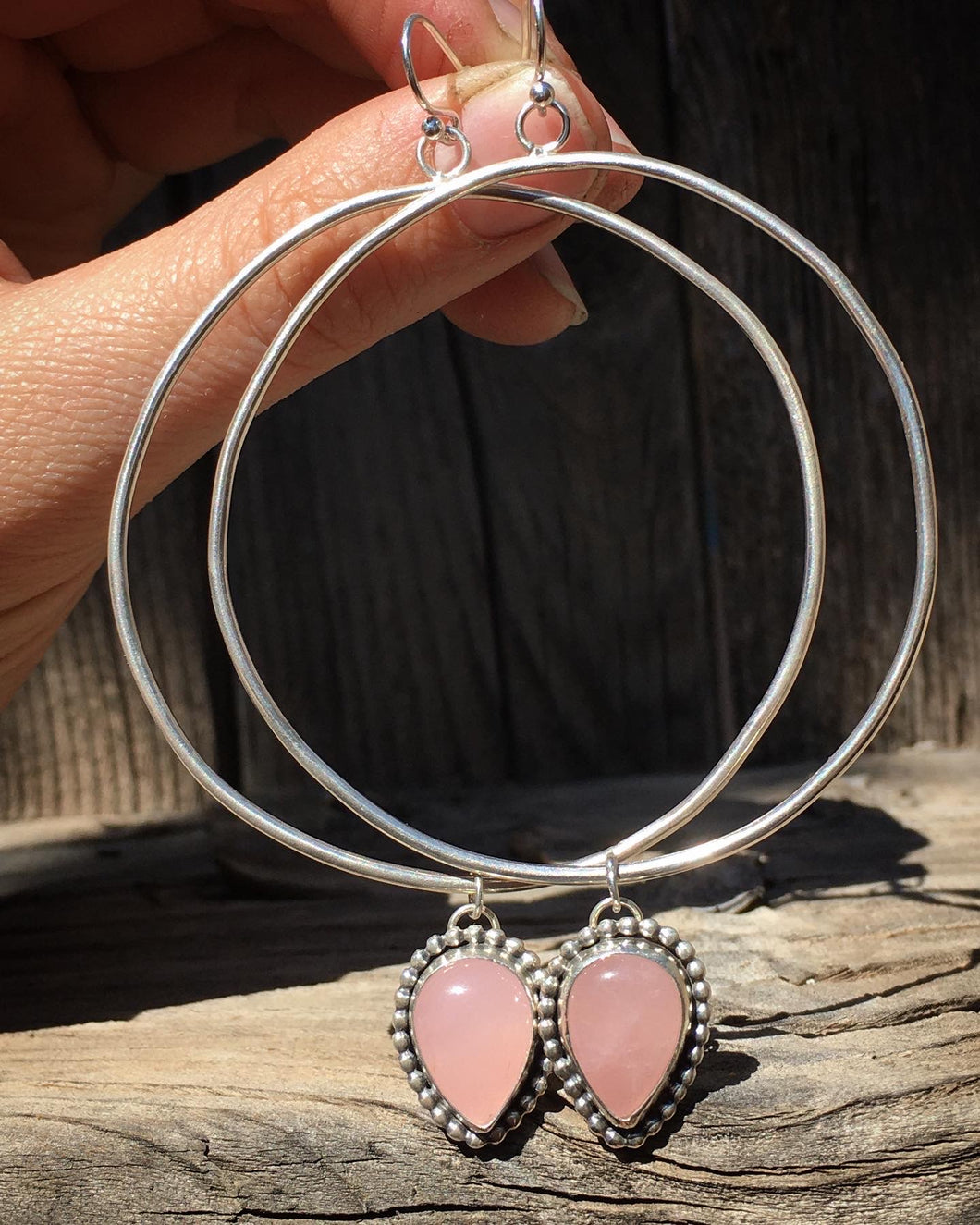 Rose quartz hoop earrings