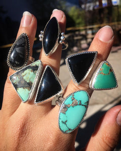 Saguaro variscite and black onyx ring - size 9-10