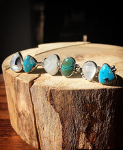 Load image into Gallery viewer, Rose cut Moonstone and Hubei turquoise DBL ring - size 8/9