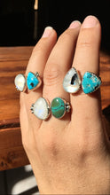 Load image into Gallery viewer, Moonstone and White Water turquoise double ring: size 6-6.5