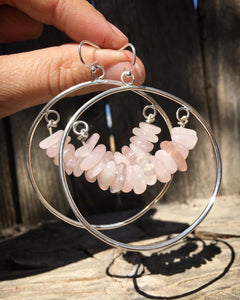 Rose quartz bead hoop earrings