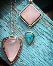 Load image into Gallery viewer, Rose quartz pyramid with Sierra Nevada turquoise necklace