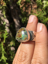 Load image into Gallery viewer, Wide stamped Sky Song turquoise ring - size 12