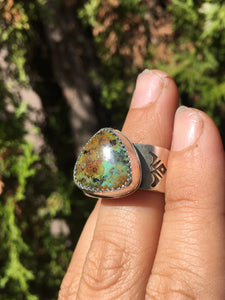 Wide stamped Sky Song turquoise ring - size 12