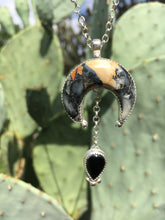 Load image into Gallery viewer, Maligano jasper crescent moon with black onyx statement necklace