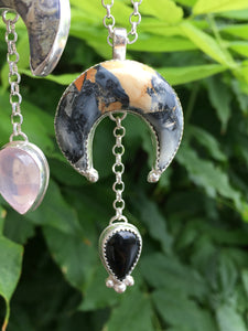 Maligano jasper crescent moon with black onyx statement necklace