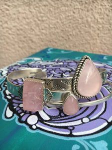 Stamped rose quartz cuff - size S/M