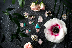 Geometric cut rose quartz ring - size 6
