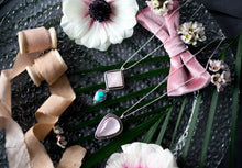 Load image into Gallery viewer, Rose quartz pyramid with Sierra Nevada turquoise necklace