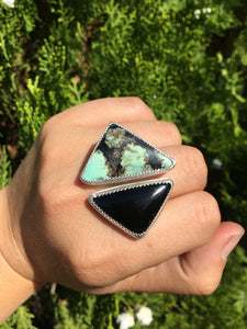 Saguaro variscite and black onyx ring - size 9-10