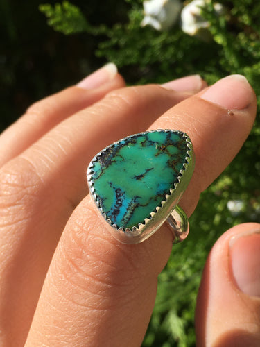 Blue green Hubei turquoise ring - size 5