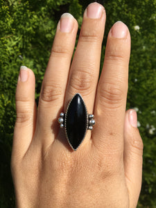 Black onyx ring with silver accent balls - size 8.5/8.75
