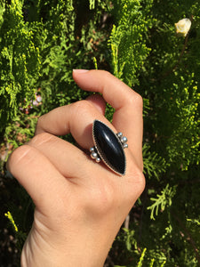 Black onyx ring with silver accent balls - size 8.5/8.75