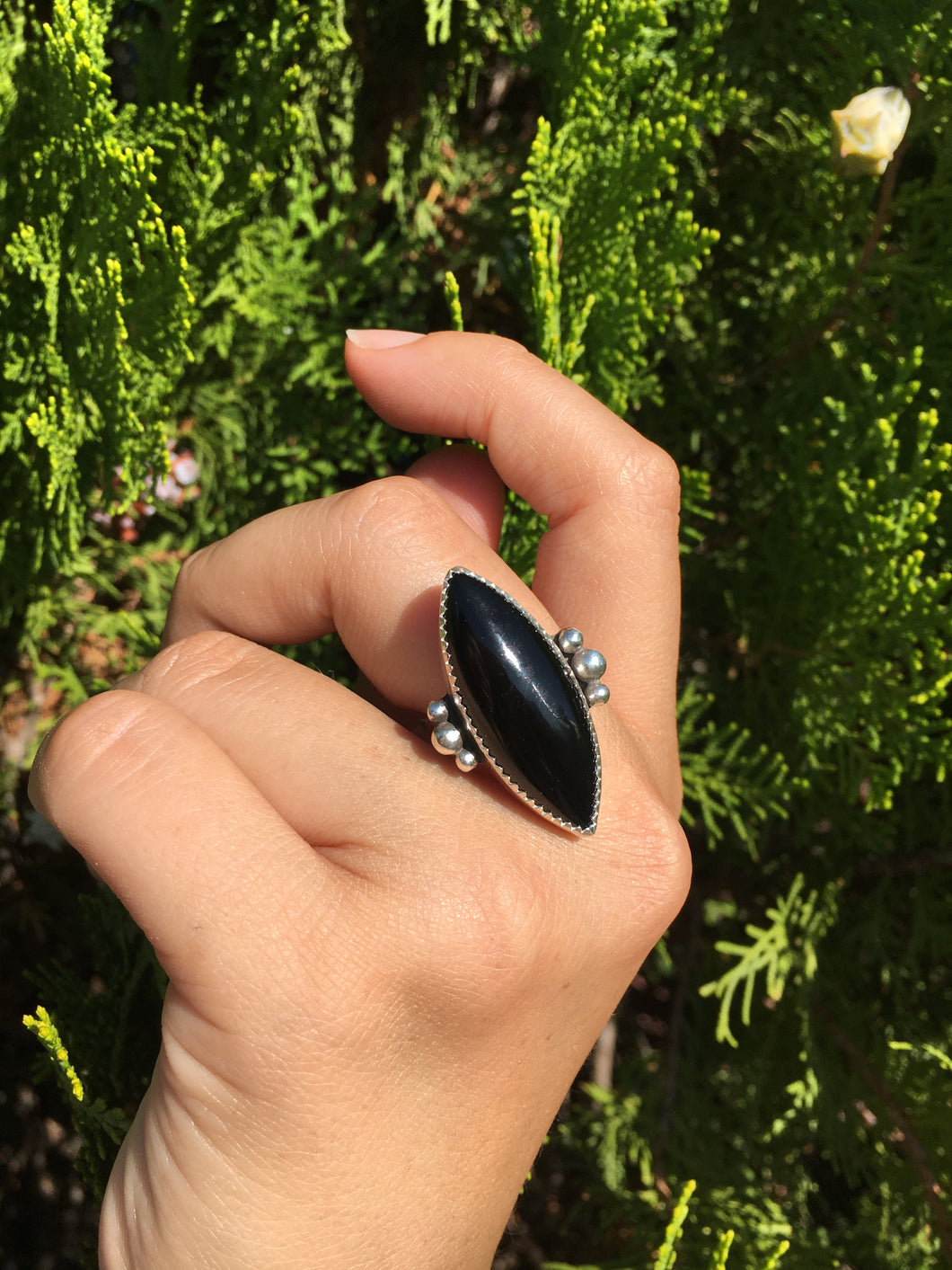 Black onyx ring with silver accent balls - size 8.5/8.75