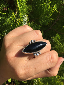 Black onyx ring with silver accent balls - size 8.5/8.75