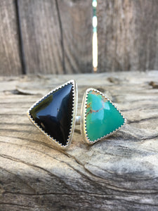 Green Royston and black onyx ring - size 8-9