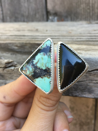 Saguaro variscite and black onyx ring - size 9-10