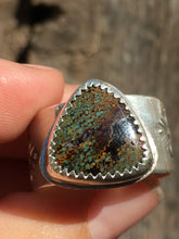 Load image into Gallery viewer, Wide stamped band Sky Song turquoise ring - size 9-9.5