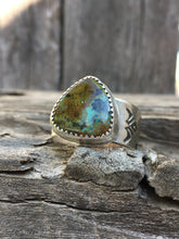 Load image into Gallery viewer, Wide stamped Sky Song turquoise ring - size 12