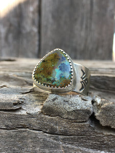 Wide stamped Sky Song turquoise ring - size 12
