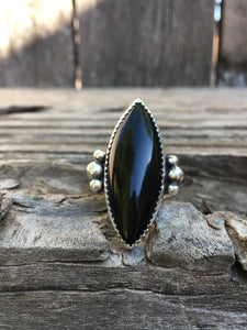 Black onyx ring with silver accent balls - size 8.5/8.75