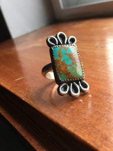 Polychrome Kingman turquoise rectangle ring - size 7.75