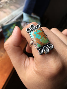 Polychrome Kingman turquoise rectangle ring - size 7.75