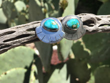 Load image into Gallery viewer, Sonoran Gold turquoise fan earrings