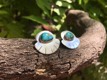 Load image into Gallery viewer, Sonoran Gold turquoise fan earrings