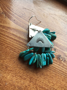 Stamped triangle earrings with turquoise beads