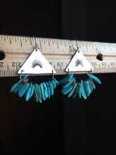 Load image into Gallery viewer, Stamped triangle earrings with turquoise beads